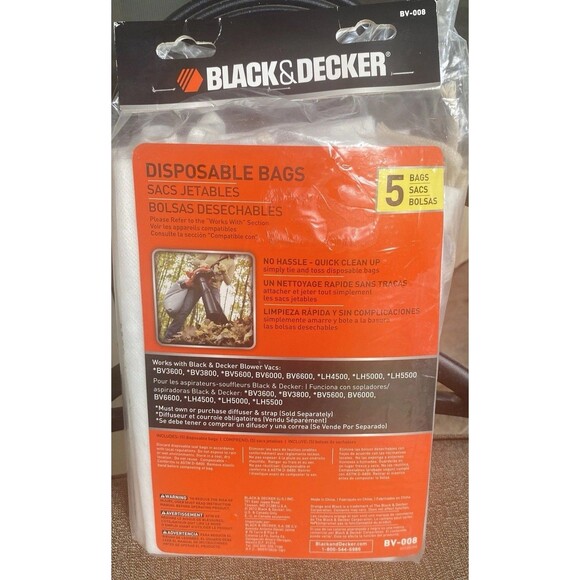 BLACK+DECKER BV-008 Disposal Bags Leaf Vacuum- White - 5pk - Picture 1 of 4